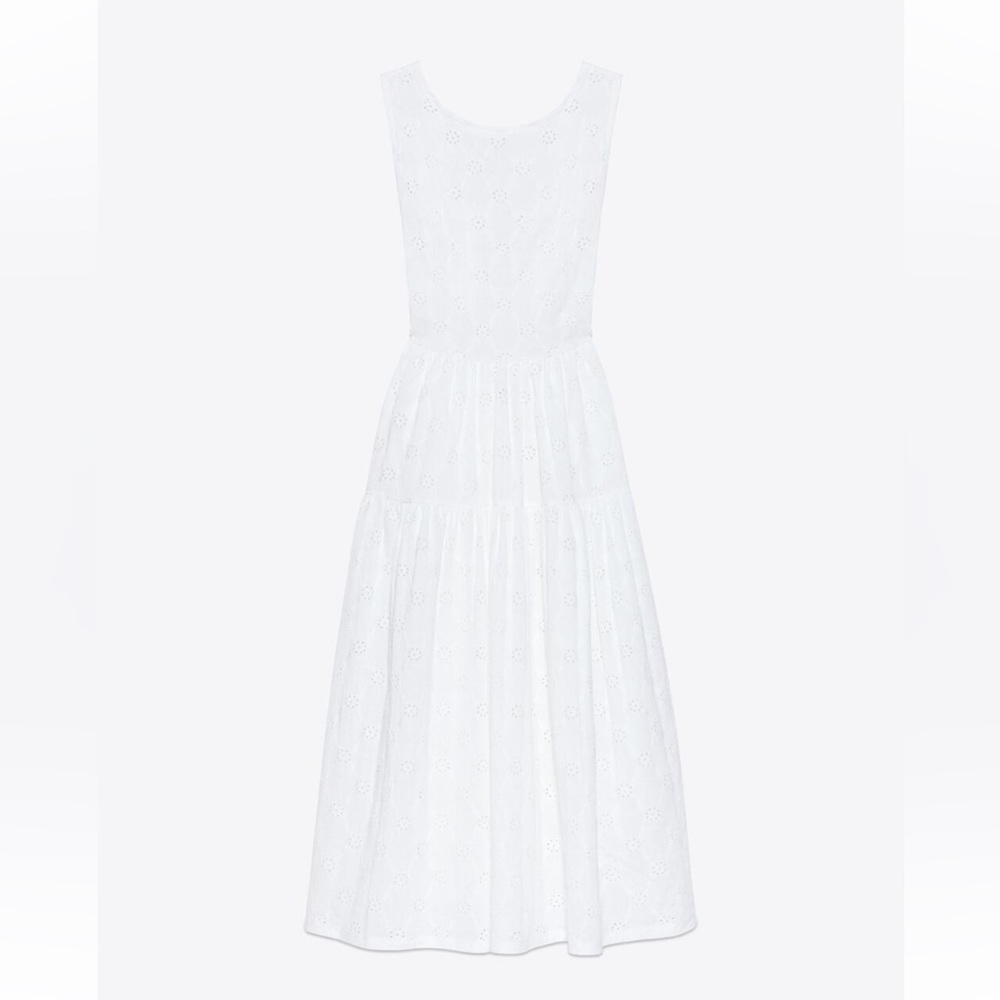 ZARA Cotton Embroidered Eyelet Backless Tie Tulle Dress M